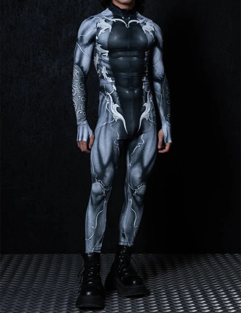 Men's Black Cyberpunk Cosplay Jumpsuit — Elastic Steampunk Costume Romper