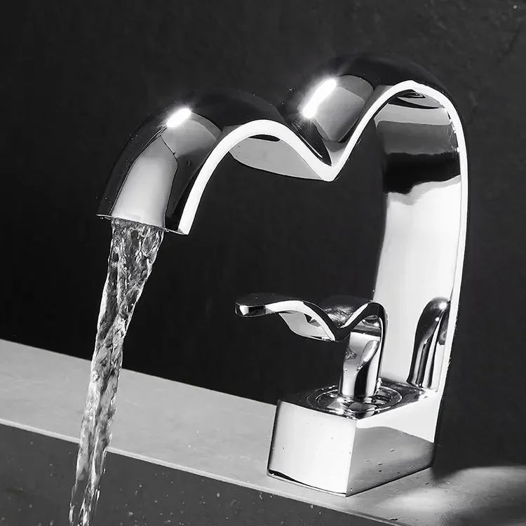 Brass Waterfall Bathroom Faucet Hot & Cold Heart-Shaped Basin Sink Mixer Tap