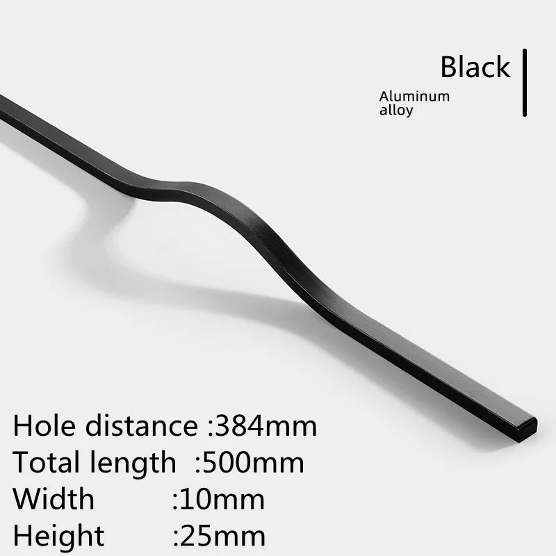 KK&FING Simple Aluminum Alloy Black Furniture Cabinet Door Handles Curved Wardrobe Drawer Cabinet Door Handle Furniture Hardware
