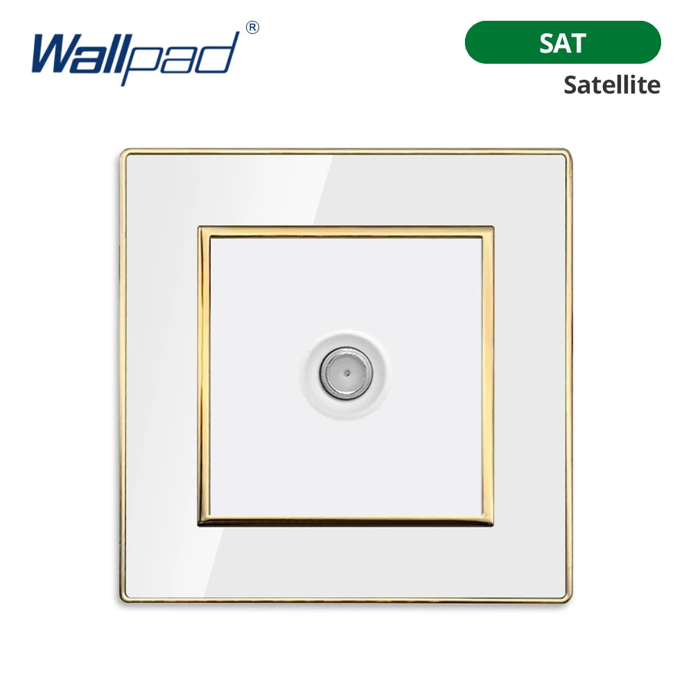 Wallpad White Acrylic Panel With Gold Border 2 Way Wall Light Switch With LED Indicator EU Electric Outlet With USB