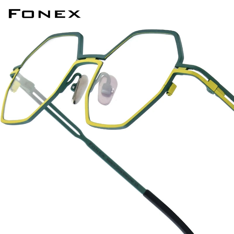 FONEX Women's Pure Titanium Eyeglasses 85849 | Retro Polygon Round Frames | Ultralight Vintage Japanese Eyewear | FREE SHIPPING 👓✨