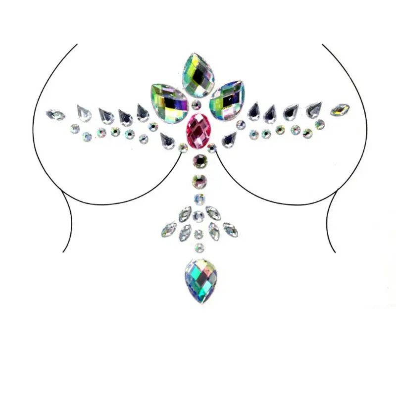 Acrylic Colorful Crystal Chest Paste - Self-Adhesive Breathable Nipple Covers & Body Jewels (23 Styles)