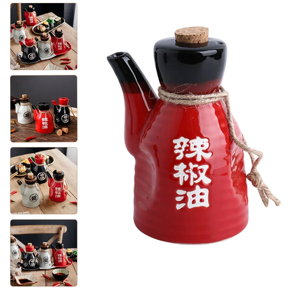 Black Soy Sauce Bottle Ceramic Condiment Dispenser Japanese Style Oil Pot Spice Jar Home Seasoning Container Kitchen Dining Bar