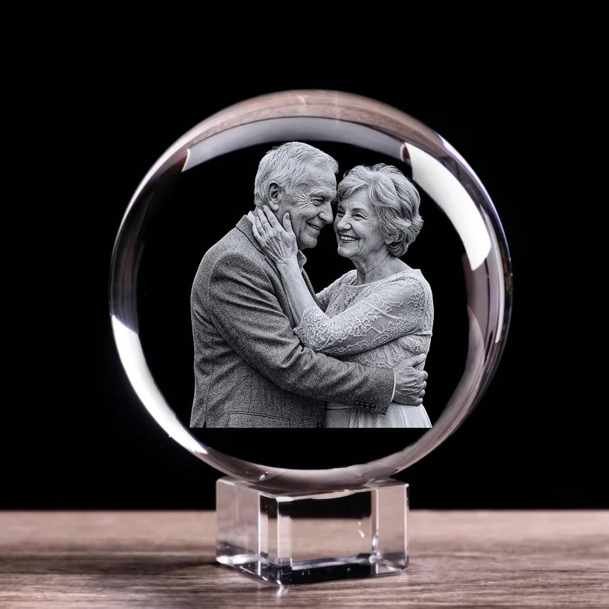 Custom Photo Crystal Ball – Personalized Laser Engraved Glass Sphere with Picture & Text Gift