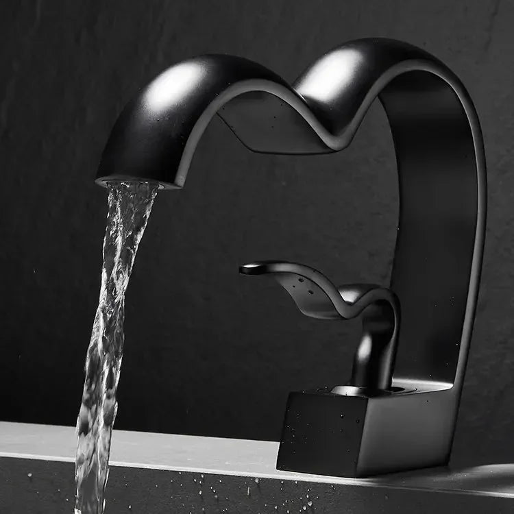 Brass Waterfall Bathroom Faucet Hot & Cold Heart-Shaped Basin Sink Mixer Tap