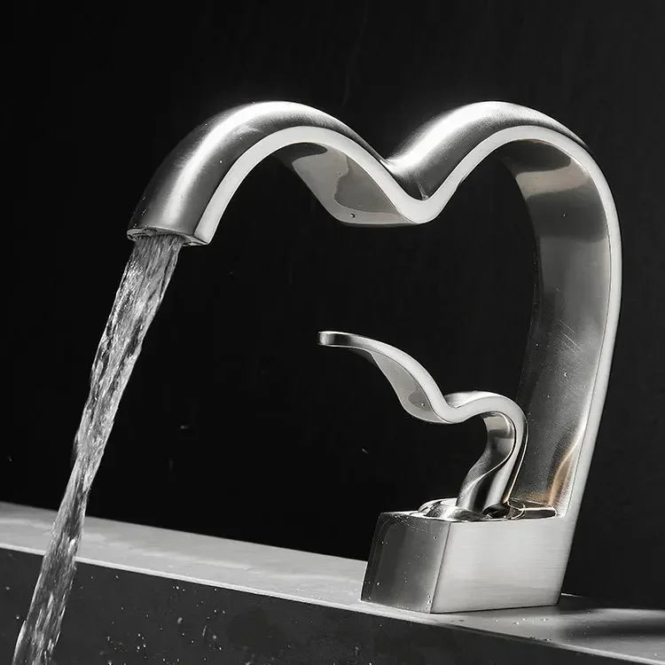 Brass Waterfall Bathroom Faucet Hot & Cold Heart-Shaped Basin Sink Mixer Tap