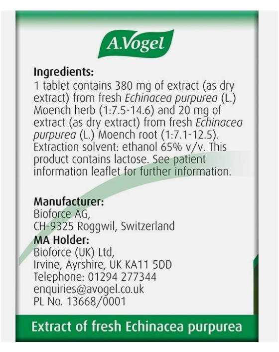 A. Vogel Echinaforce Echinacea Tablets (120) From UK -Cold and Flu