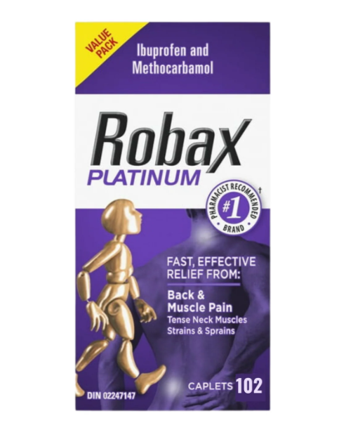 Robax Platinum Back Pain Relief - 102 Caplets, Dual Action Formula- Free shipping