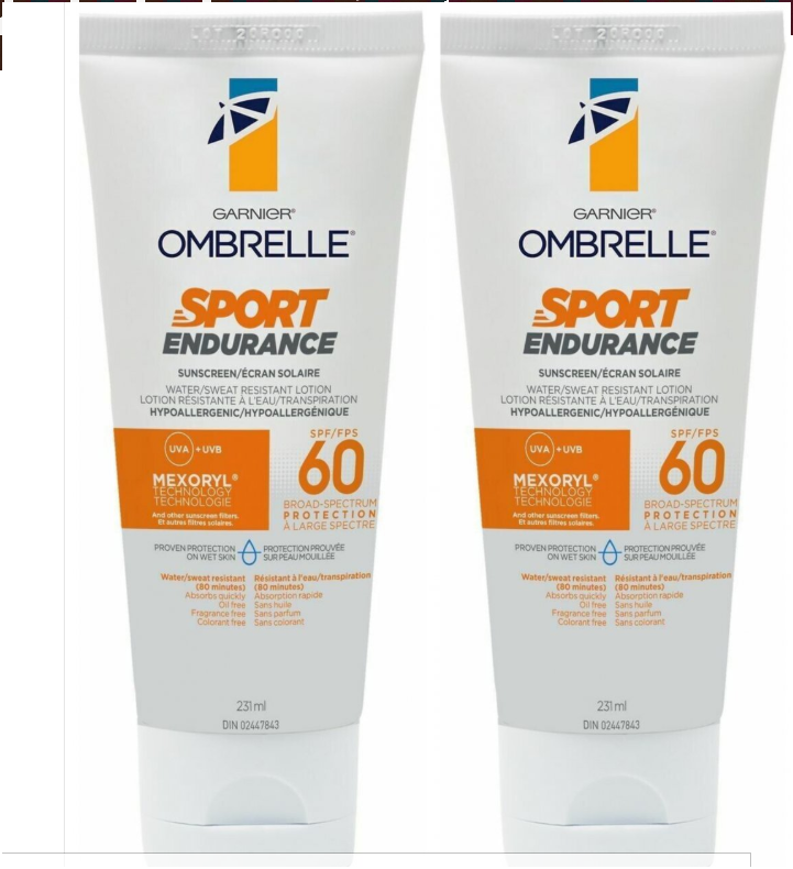 2x Garnier Ombrelle Sport Endurance Sunscreen Lotion SPF 60 231mL