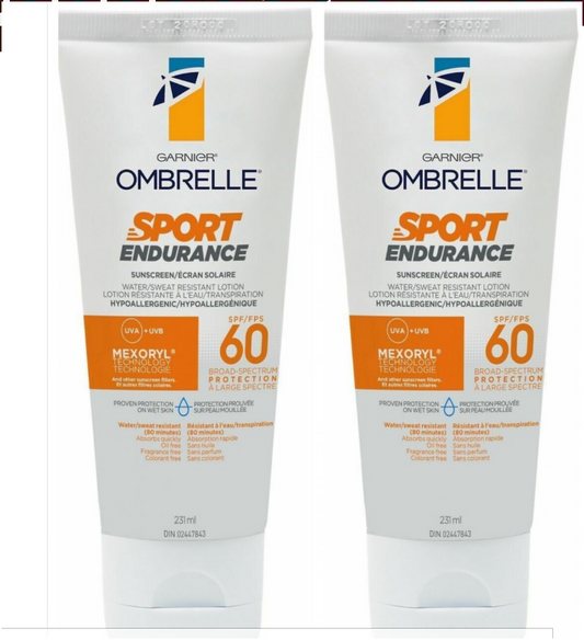 2x Garnier Ombrelle Sport Endurance Sunscreen Lotion SPF 60 231mL