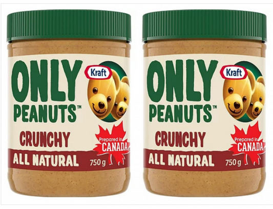 KRAFT Crunchy Only Peanuts All Natural Smooth Peanut Butter 750g (26.5 oz) x 2 Jars – From Canada