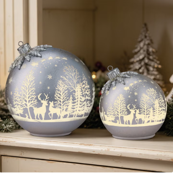 Kirkland Rotating Glass Ornaments with LED Lights 6.5" & 8.5" Set of 2
