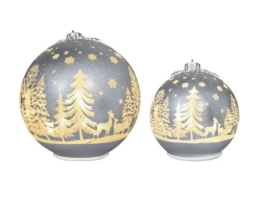 Kirkland Rotating Glass Ornaments with LED Lights 6.5" & 8.5" Set of 2