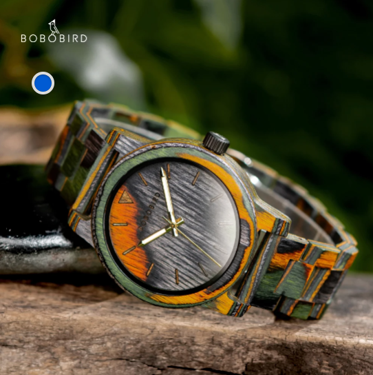 Men’s Colored Wood Quartz Watch – Laser Dial Fashion Casual Wristwatch Personalized Gift