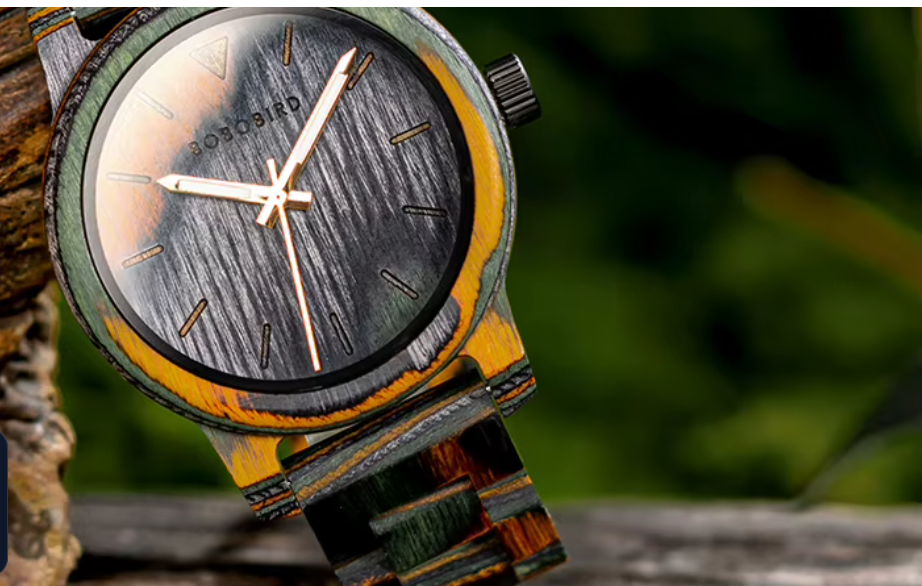 Men’s Colored Wood Quartz Watch – Laser Dial Fashion Casual Wristwatch Personalized Gift