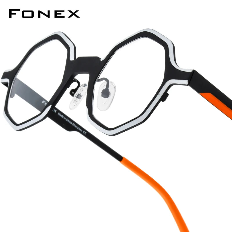 FONEX Women's Pure Titanium Eyeglasses 85849 | Retro Polygon Round Frames | Ultralight Vintage Japanese Eyewear | FREE SHIPPING 👓✨
