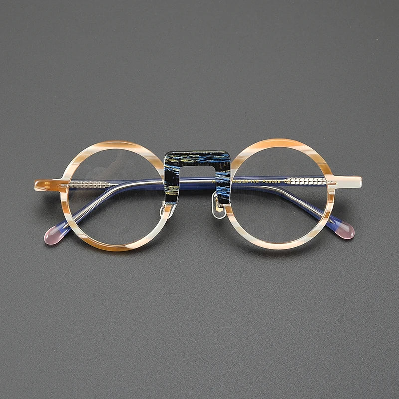 Niche literary designer fashion retro glasses frame patchwork color round high-quality progressive color-changing optical glasse
