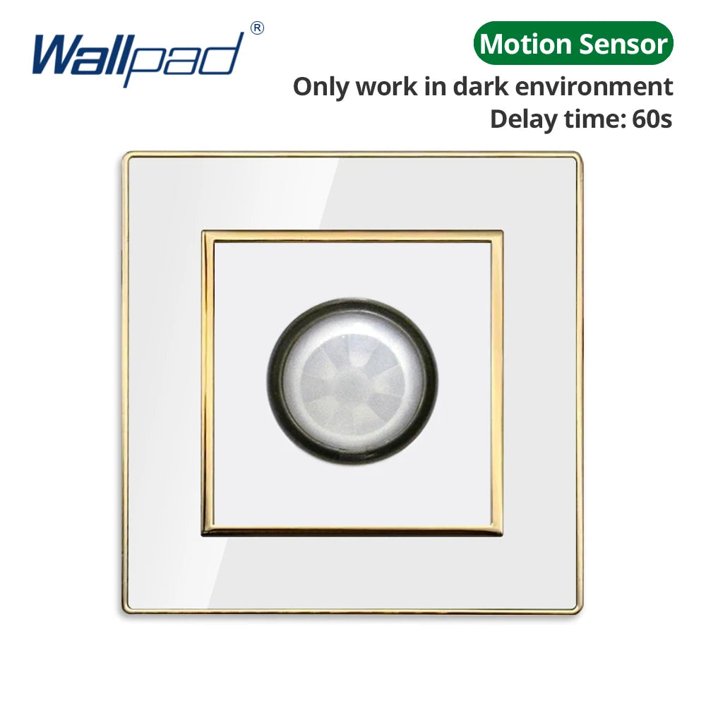 Wallpad White Acrylic Panel With Gold Border 2 Way Wall Light Switch With LED Indicator EU Electric Outlet With USB