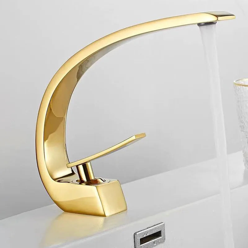 Bathroom Basin Faucet Deck Mount Hot & Cold Water Mixer Tap – Creative Curved Design | Free Shipping