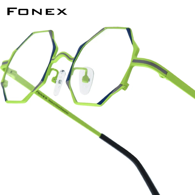 FONEX Women's Pure Titanium Eyeglasses 85849 | Retro Polygon Round Frames | Ultralight Vintage Japanese Eyewear | FREE SHIPPING 👓✨