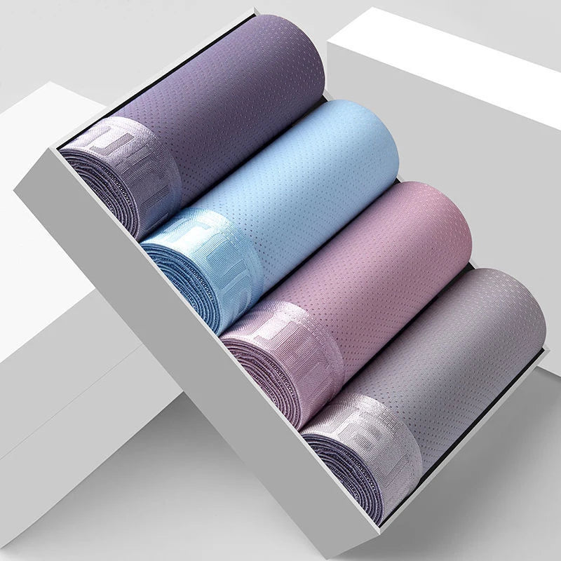 4PCS Men's Ice Silk Boxer Shorts – Breathable Mesh Underwear Plus Size