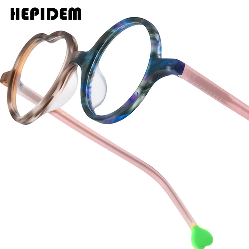 HEPIDEM   Multicolor Acetate Eyeglass Frames | Round Heart Design | Unisex Optical Spectacles | FREE SHIPPING 👓✨