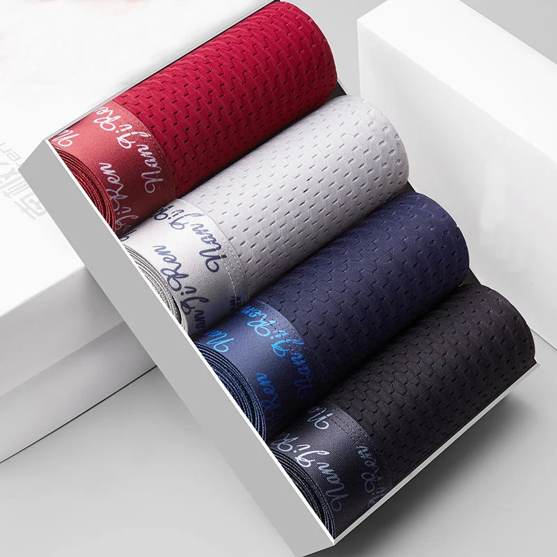 4PCS Men's Ice Silk Boxer Shorts – Breathable Mesh Underwear Plus Size