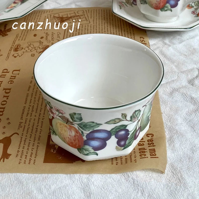 Underglaze Hand-Painted Green Octagonal Plate – Country Fruit Peach & Berry Dinnerware