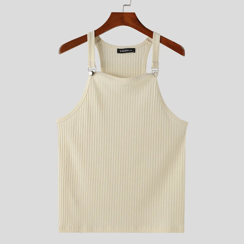 INCERUN Men's Knitted Tank Top | Solid Color Button Sleeveless Vest | Summer Streetwear Casual Fitness Fashion | FREE SHIPPING