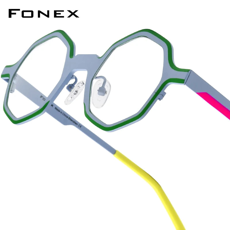 FONEX Women's Pure Titanium Eyeglasses 85849 | Retro Polygon Round Frames | Ultralight Vintage Japanese Eyewear | FREE SHIPPING 👓✨