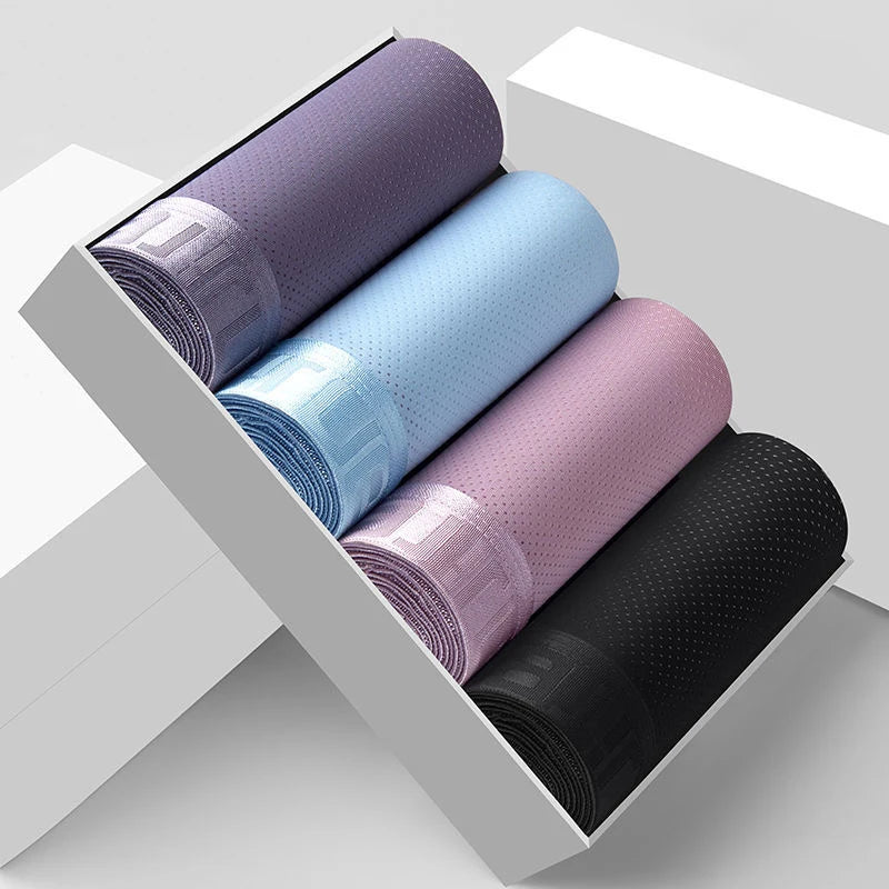 4PCS Men's Ice Silk Boxer Shorts – Breathable Mesh Underwear Plus Size