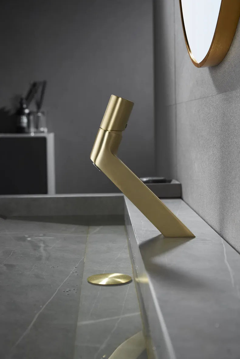 Bathroom  Mixing Faucet Creative Design Brushed Gold Cold And Hot Basin Faucets One Hole Sink Metal Tap Accessories Bath