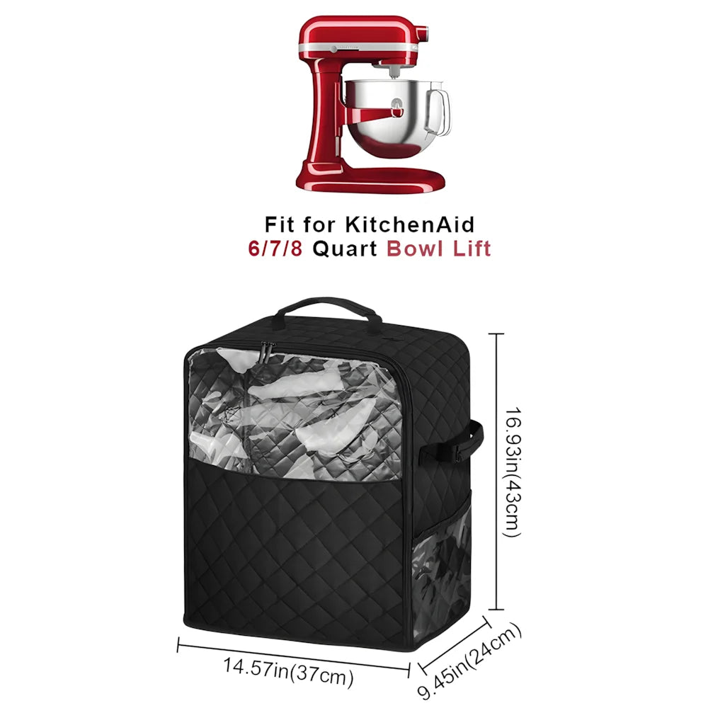 Stand Mixer Cover with Appliance Sliders Base for 6/7/8 Quart KitchenAid Mixers and Pockets for Accessories