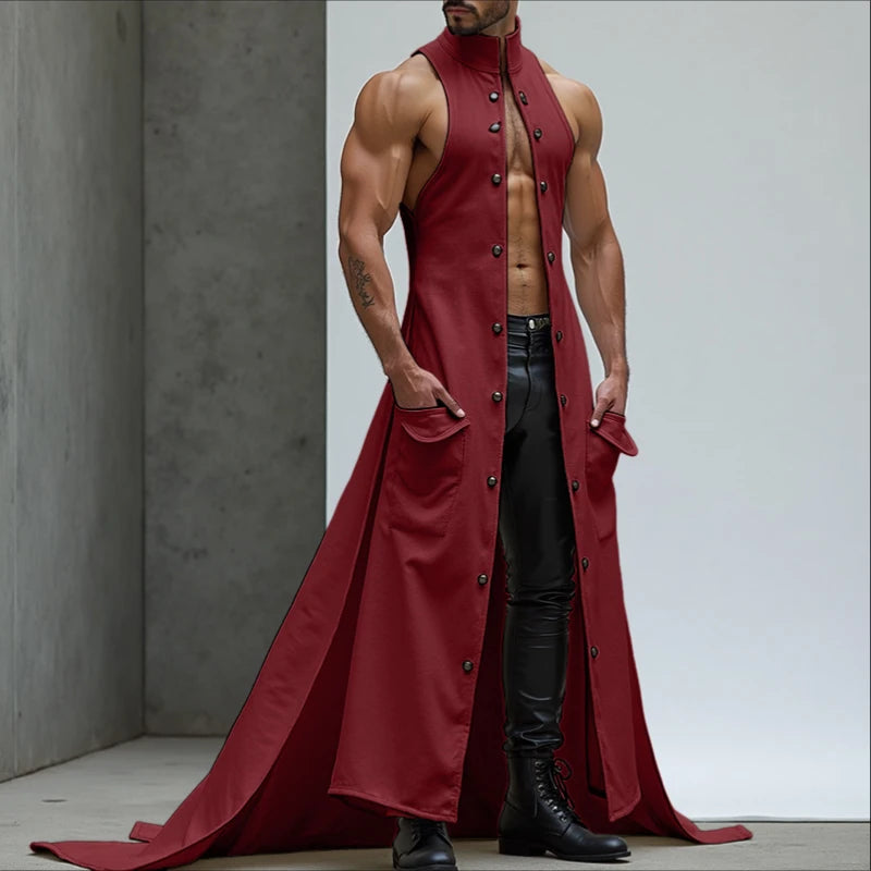 INCERUNMen's Longline Stand Collar Vest Sleeveless Button Front Irregular Waistcoat Casual Streetwear S-5XL