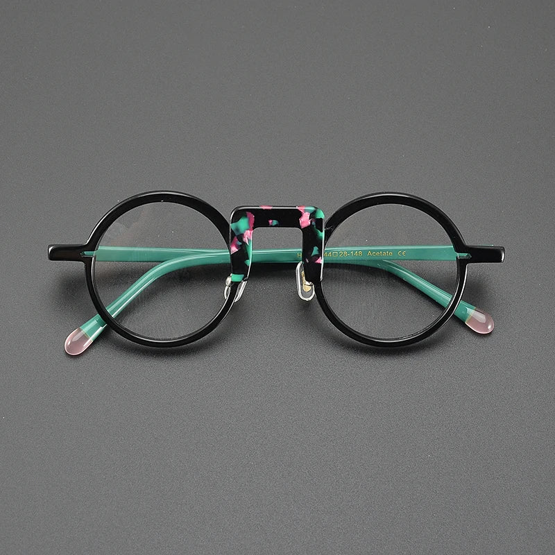 Niche literary designer fashion retro glasses frame patchwork color round high-quality progressive color-changing optical glasse