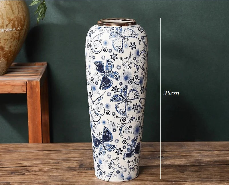 35CM Jingdezhen Blue & White Porcelain Vase – Elegant Ceramic Hydroponic Flower Vase