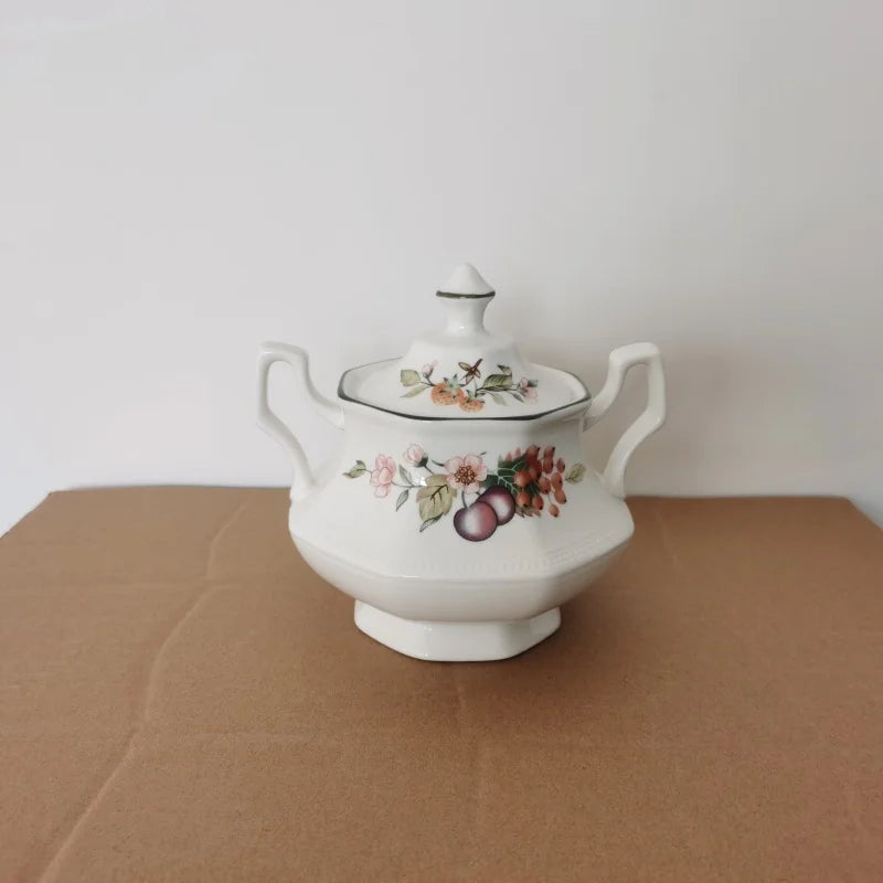 Underglaze Hand-Painted Green Octagonal Plate – Country Fruit Peach & Berry Dinnerware