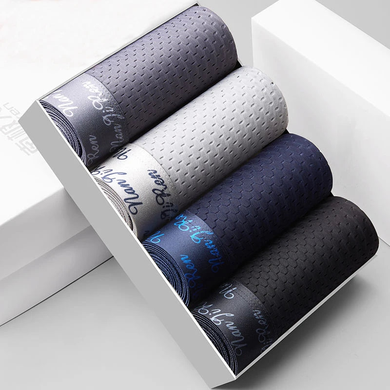 4PCS Men's Ice Silk Boxer Shorts – Breathable Mesh Underwear Plus Size