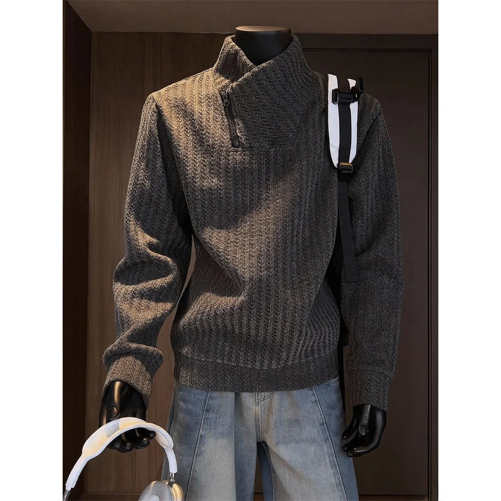 Men's Thickened Zipper Collar Hoodie — Heavyweight Autumn Winter Top