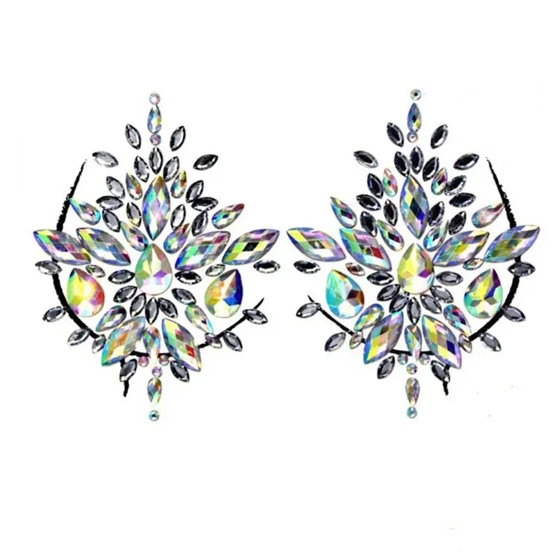 Acrylic Colorful Crystal Chest Paste - Self-Adhesive Breathable Nipple Covers & Body Jewels (23 Styles)