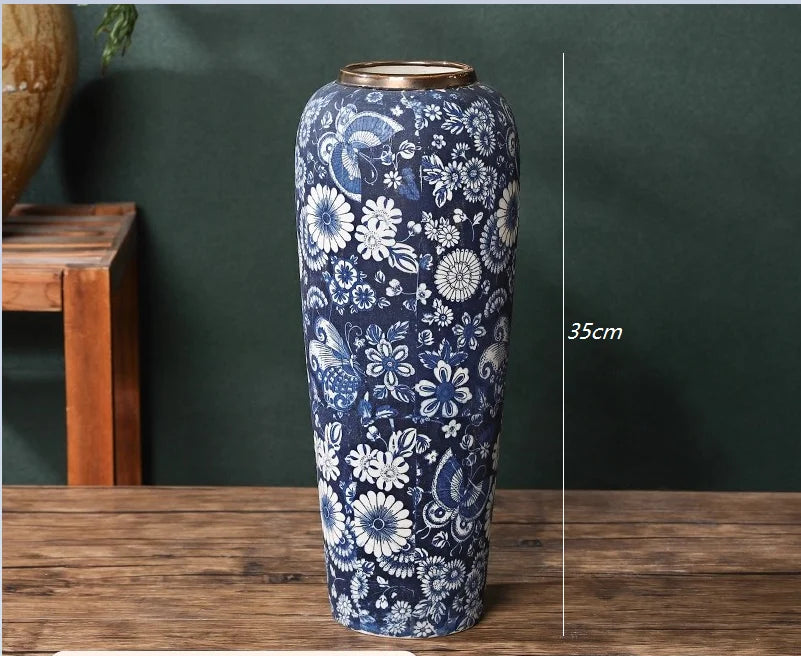 35CM Jingdezhen Blue & White Porcelain Vase – Elegant Ceramic Hydroponic Flower Vase