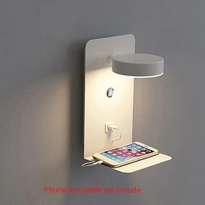 Modern LED Wall Lamp with USB Charging Port, Switch, Indoor Bedroom Living Room Wall Sconce
