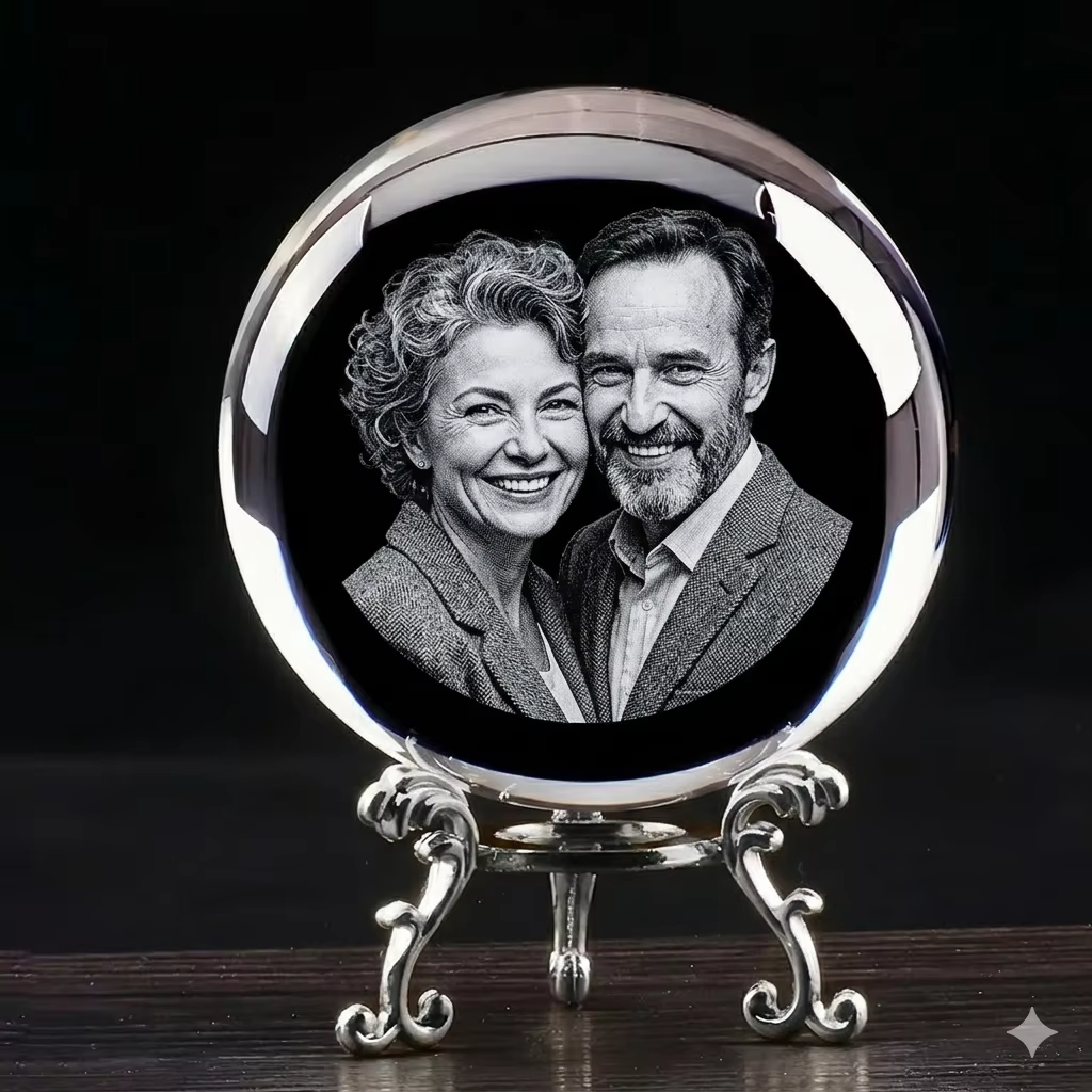 Custom Photo Crystal Ball – Personalized Laser Engraved Glass Sphere with Picture & Text Gift