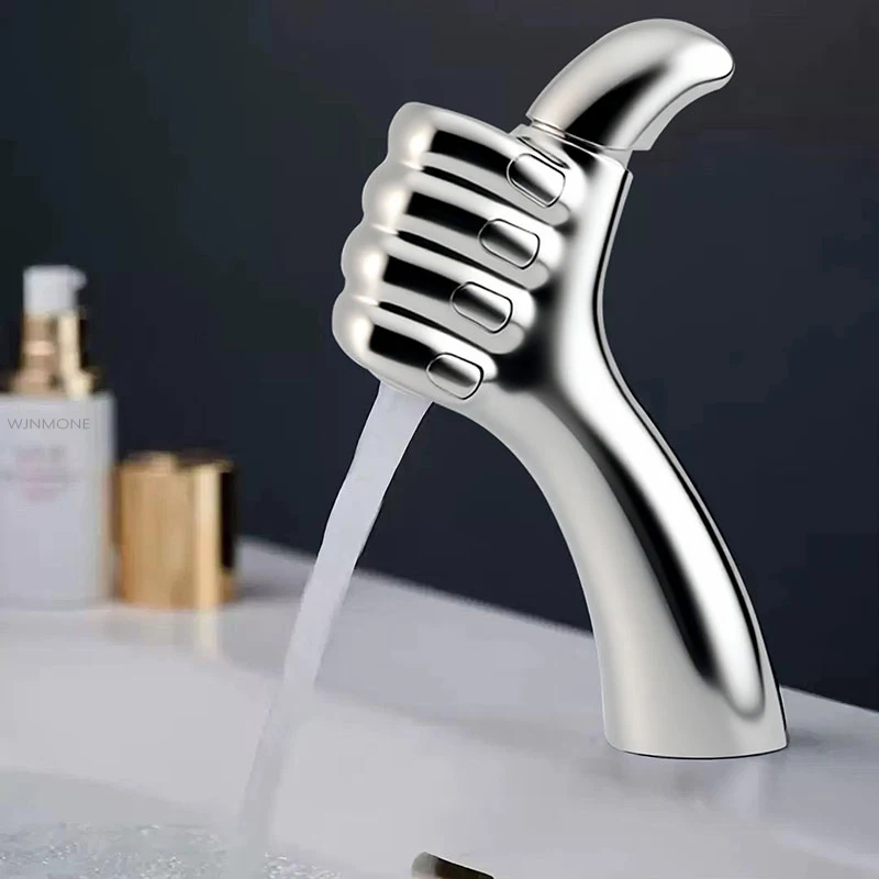 Design Bathroom Sink Faucet Thumbs Bathroom Faucet Brass Mixer Basin Faucet Single Hole Deck Mounted Washbasin Water Taps