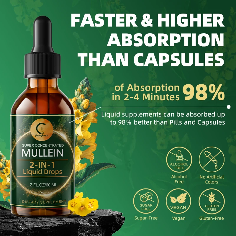 Mullein Leaf Extract Drops - Lung Cleanse - Powerful Mullein for Immune Support,Detox & Respiratory Support - Herbal Supplements