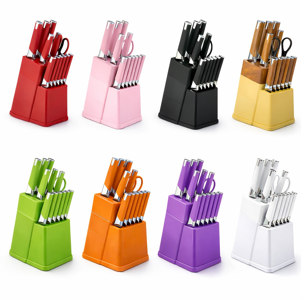 13pcs All-in-One Kitchen Knife Set with Holder - Includes 6 Steak Knives, Chef Knife, Bread Knife & Scissors - Perfect Housewarming Gift for New Home - Sharp & Durable Cooking Tools