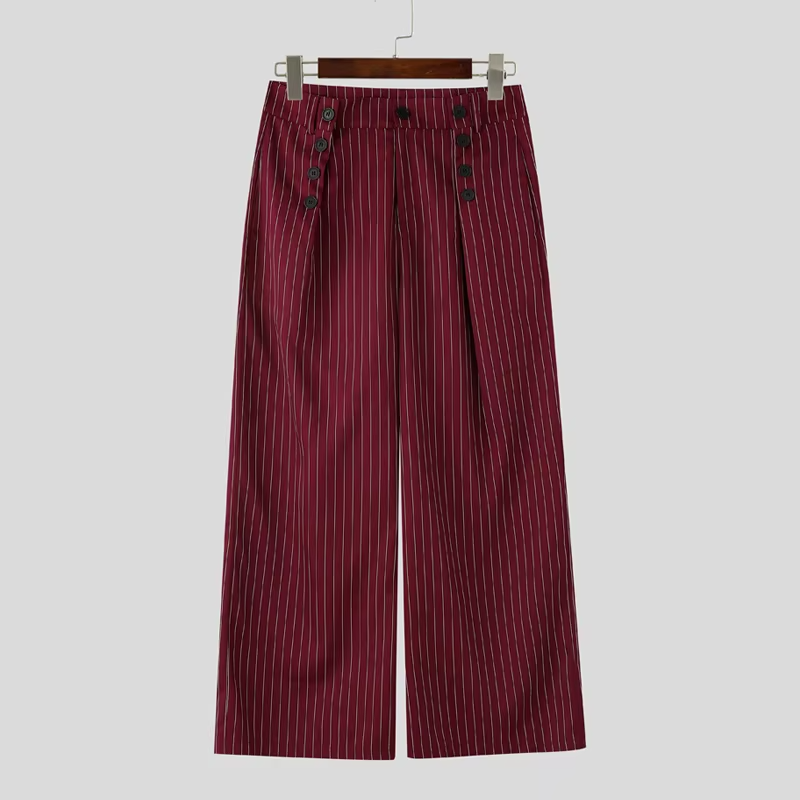 INCERUN Men's Striped Wide Leg Pants — Loose Pleated Casual Streetwear Trousers