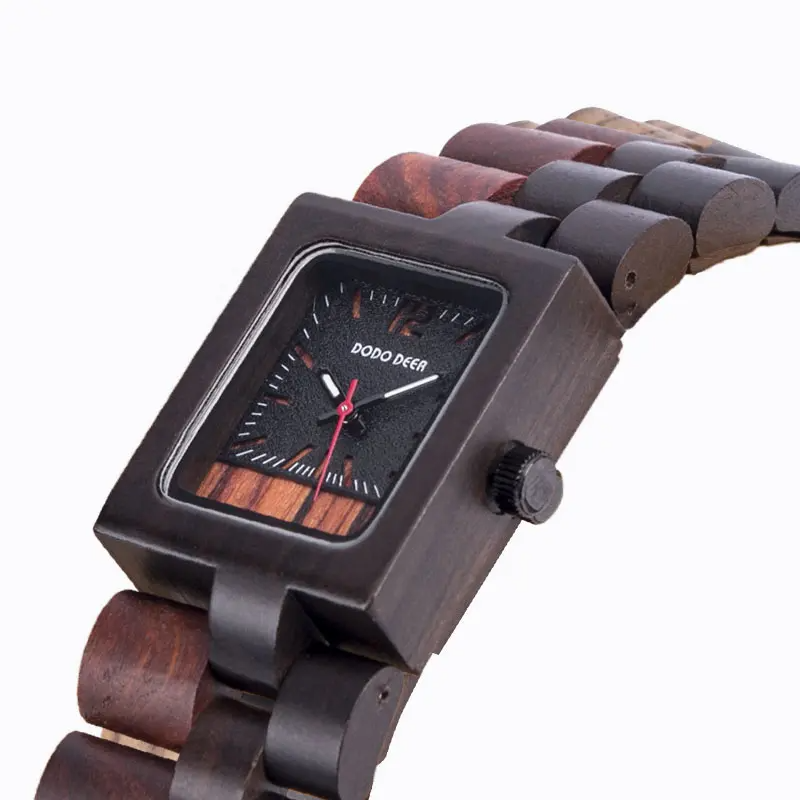 Women’s Luxury Ebony Wood Quartz Watch – Elegant Ladies Fashion Wristwatch Gift Box