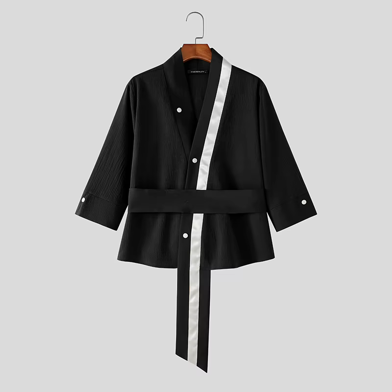 INCERUN Men's Shirt Patchwork V Neck 3/4 Sleeve Casual Irregular Shirts For Man Streetwear 2026 Color-block Fashion Men Clothes