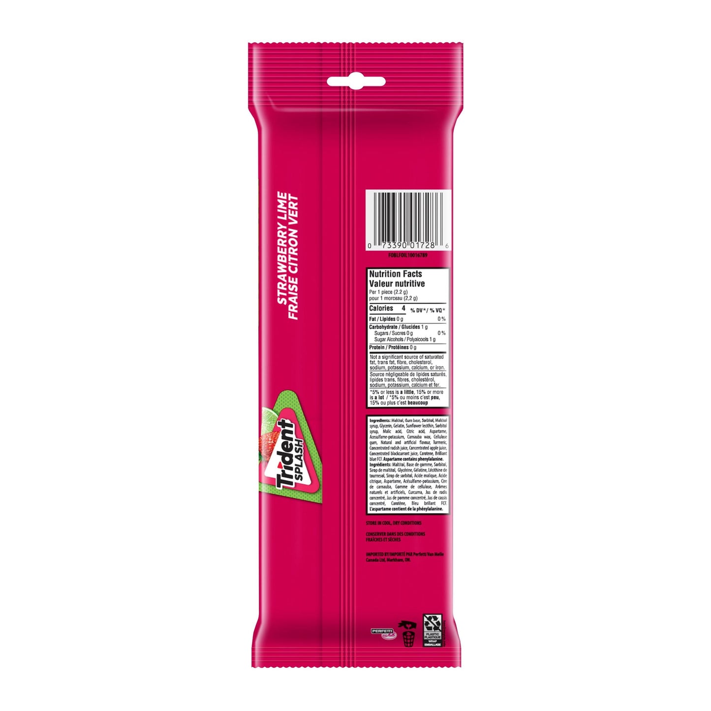 Trident Splash, Strawberry Lime Sugar-free Gum Multipack - Pack of 3 (27 Pieces)